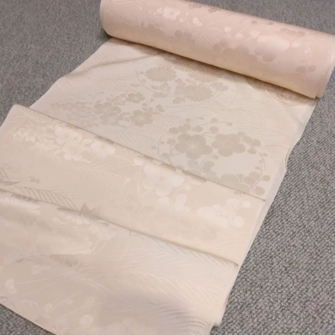 振袖用　長襦袢　淡ピンク　流水に四季の花柄