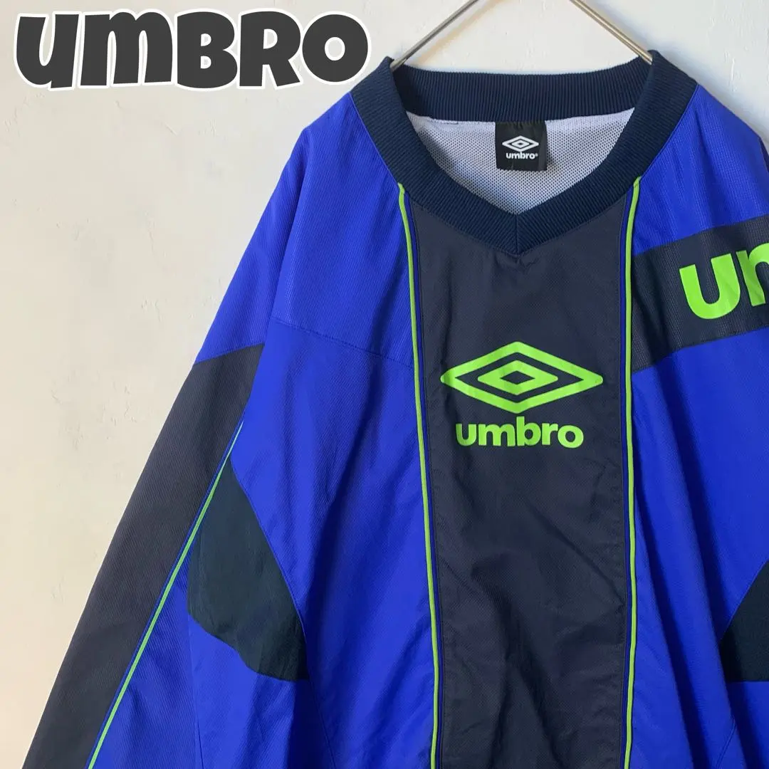 1205 アンブロ　ビッグロゴ　切替　トレーニングウェア　スウェット　青　黒