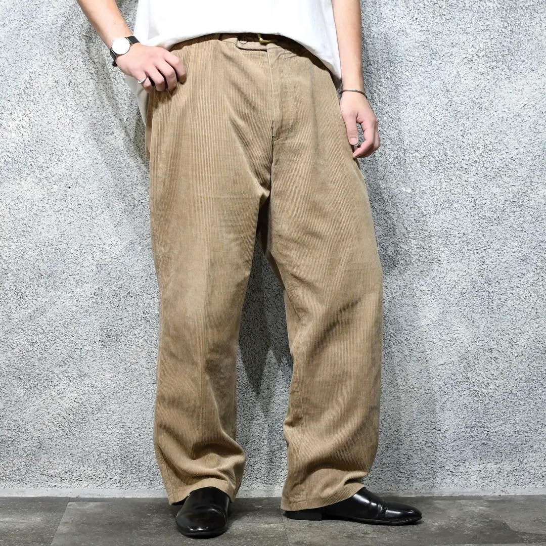 古着 ベージュ コーデュロイパンツ ワイドパンツ スラックス
