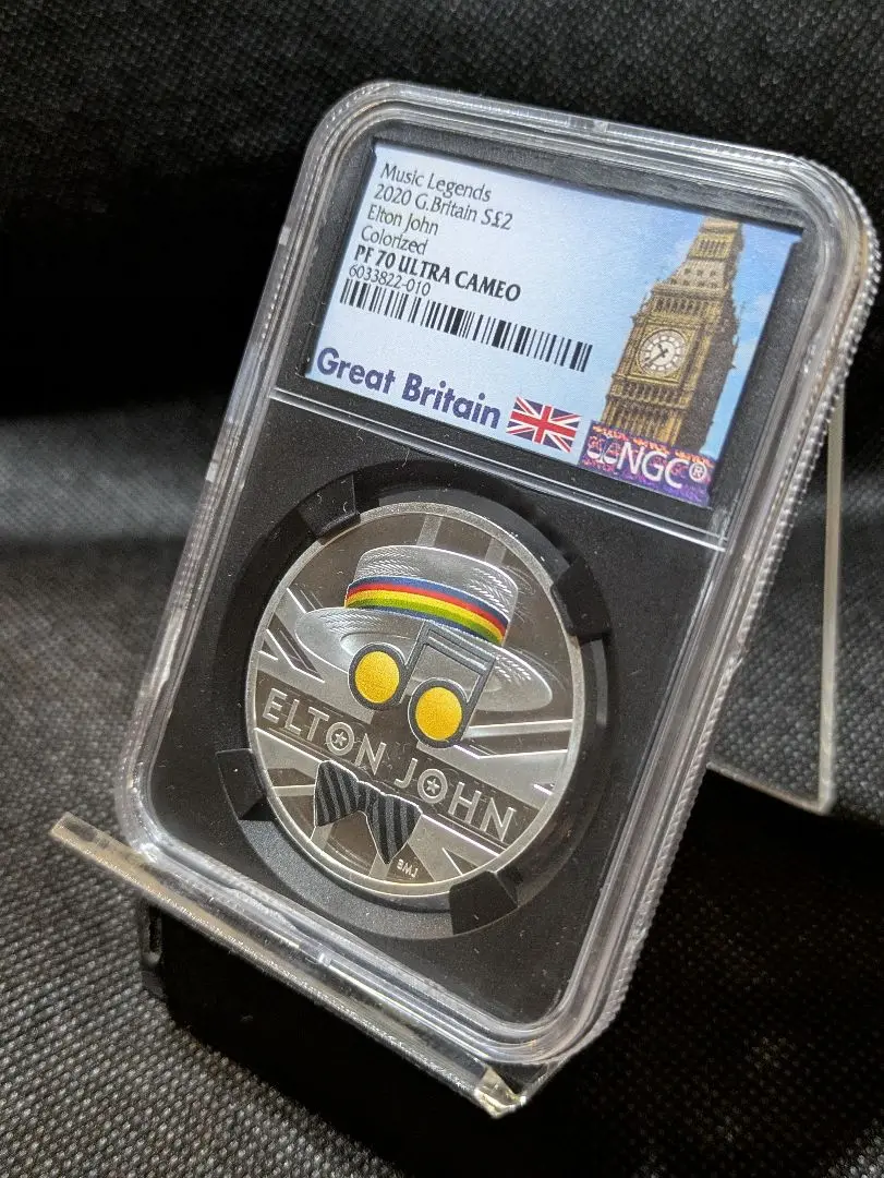 【超希少レア銀貨！！】最高鑑定PF70　英国王立造幣局エルトン・ジョンカラー銀貨