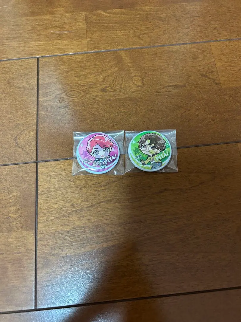 ピンク髪と緑髪のキャラクター缶バッジセット