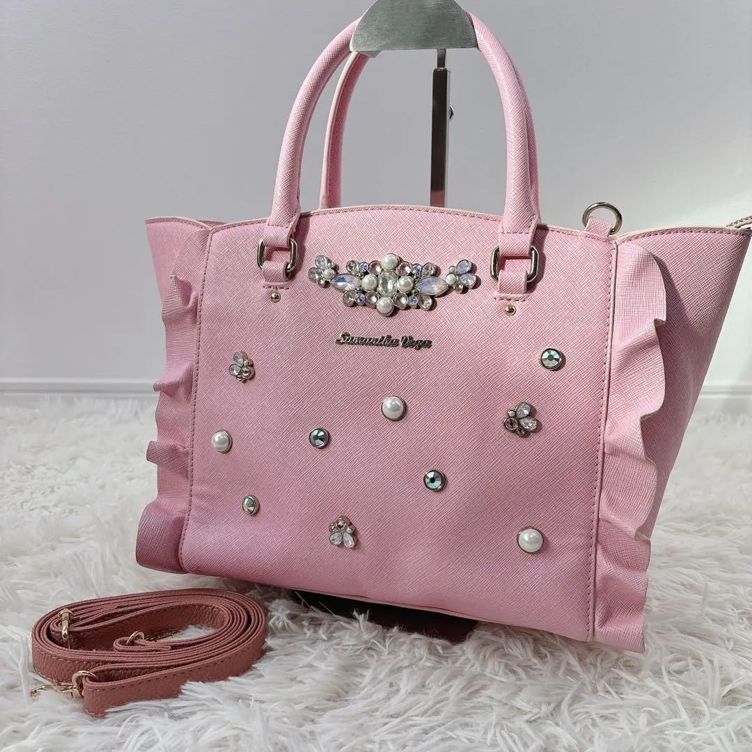 Samantha Vega サマンサベガ ビジュー フリル ハンドバッグ ピンク