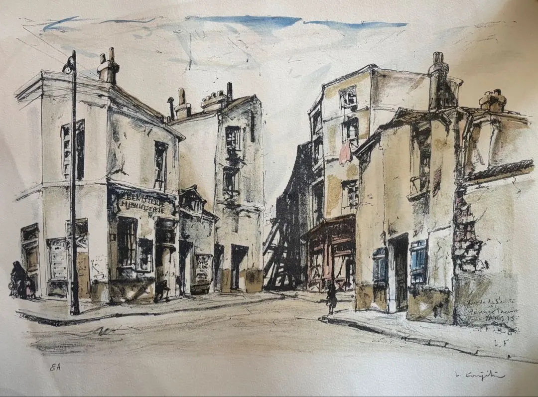 藤田 嗣治 『 サンテ通り』 直筆サイン 真作 (ed.EA) リトグラフ