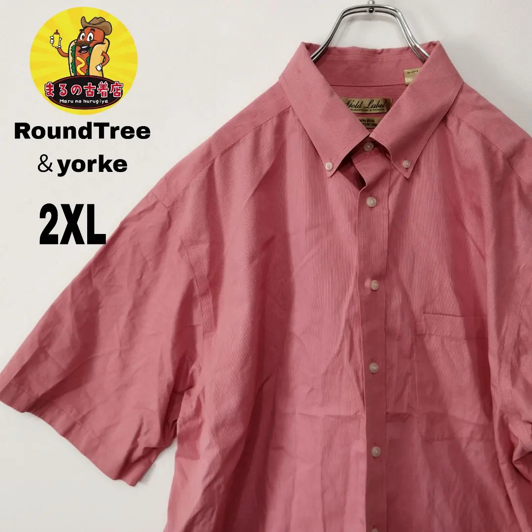 USA古着 Roundtree＆yorke　半袖ボタンシャツ　2XL レッド