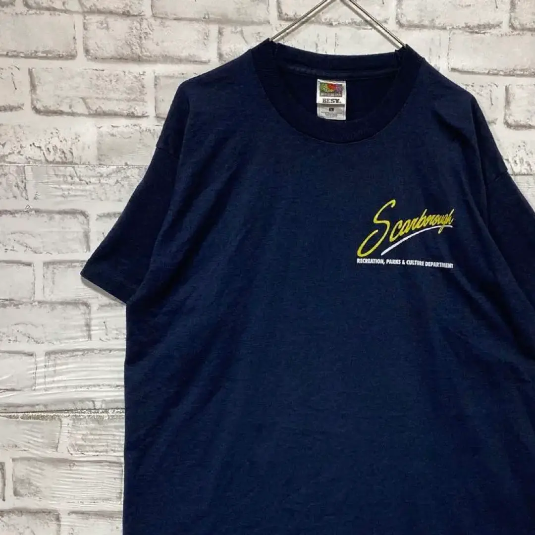 USA製90sヴィンテージTシャツ！シングルステッチ　ネイビー半袖古着L26