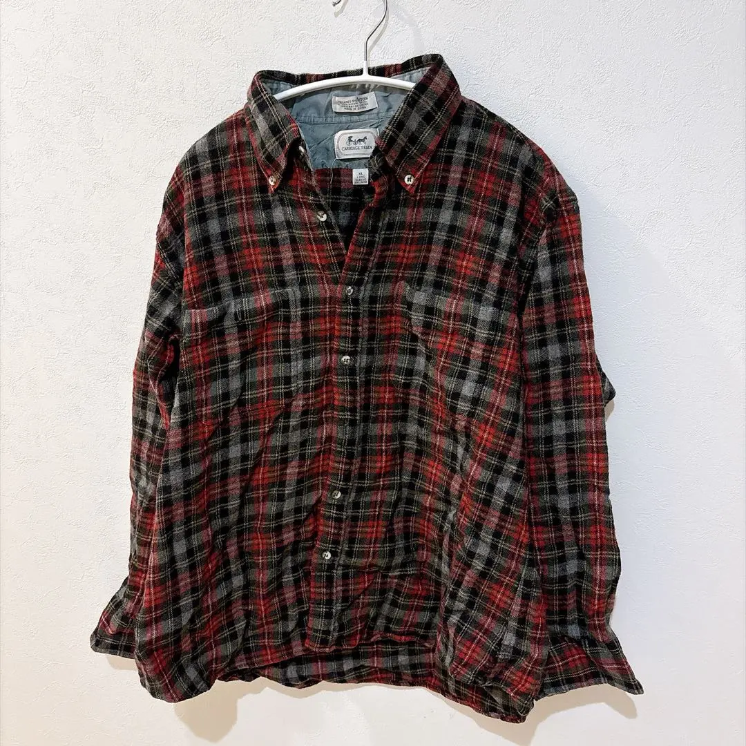 アロー 長袖シャツ ボタンダウン チェック XL 赤 灰色 毛 お出かけ