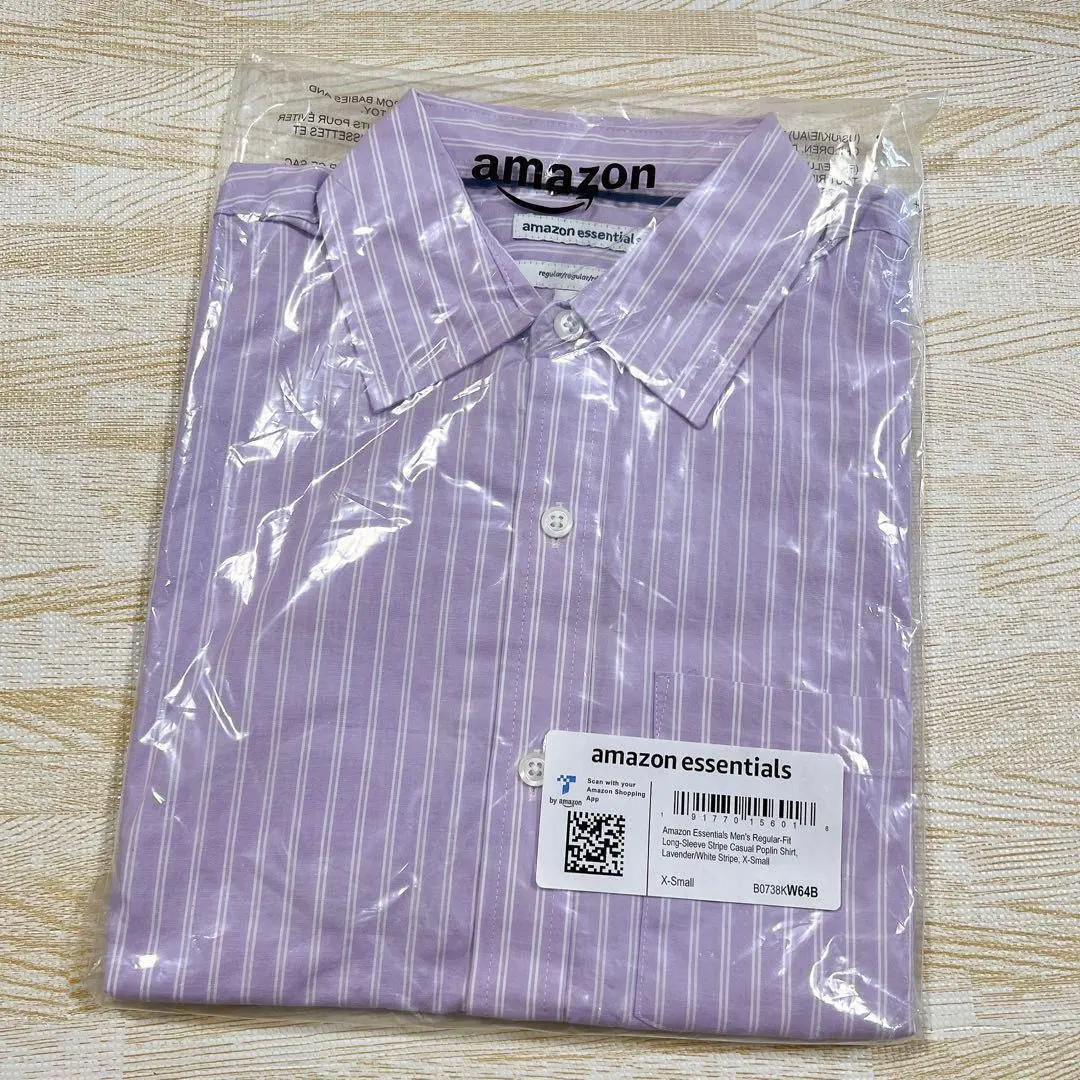 amazon essentials (XS) 薄紫 ストライプシャツ ワイシャツ