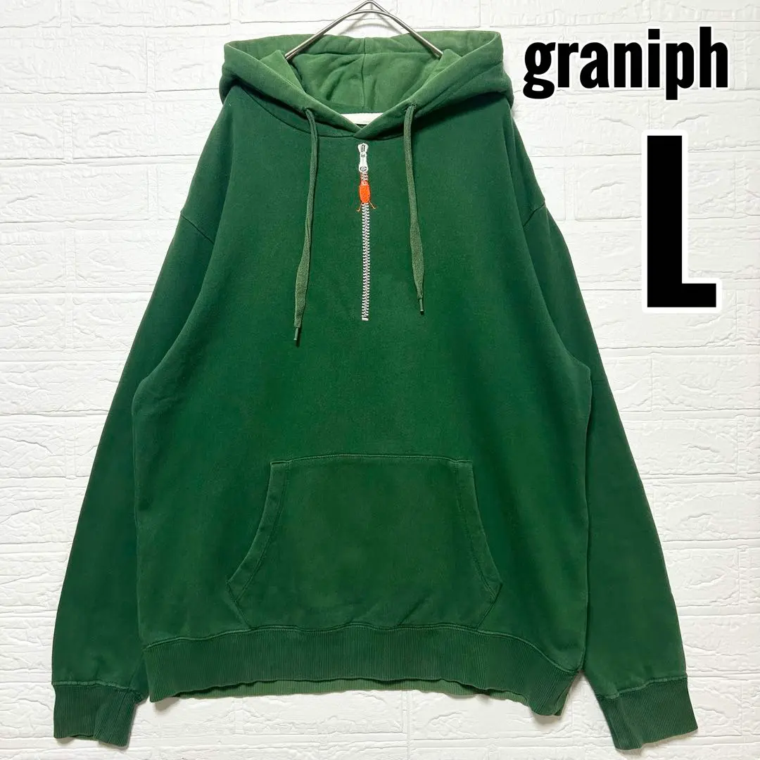 グラニフ　パーカー　緑　刺繍　ビューティフルシャドー　プルオーバー　【L】
