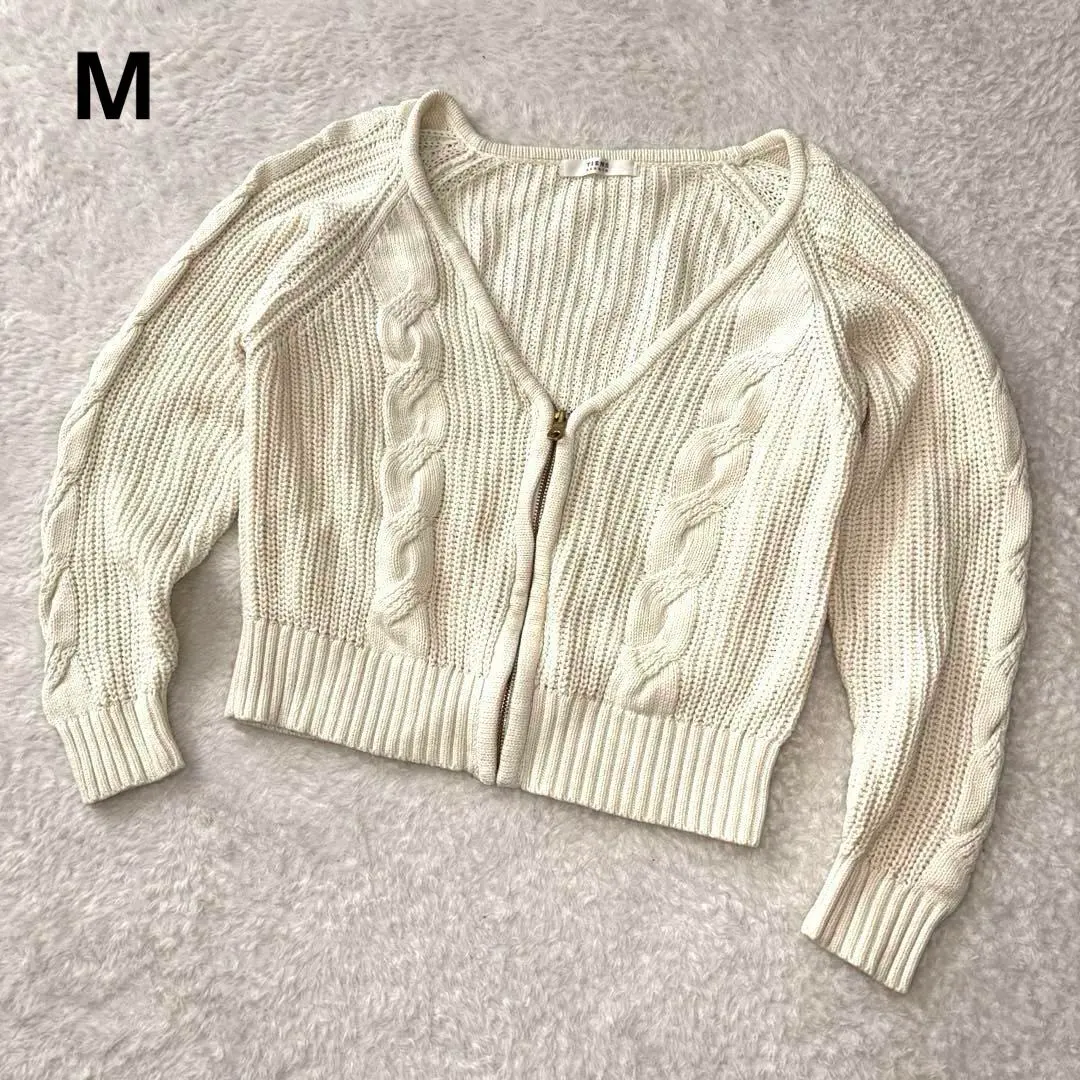 TIENS アイボリー ケーブルニット ジップアップ M カーディガン
