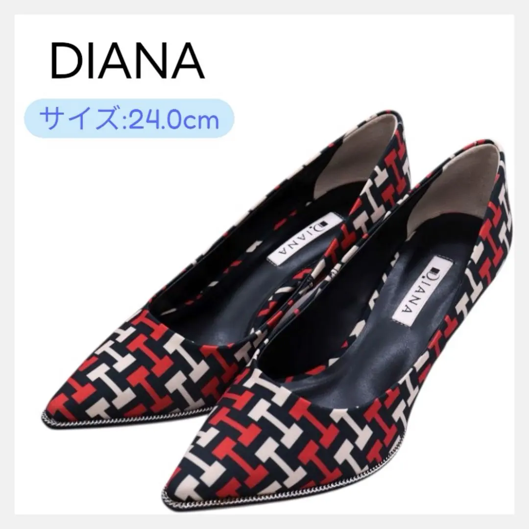 【美品】DIANA 総柄ポインテッドトゥパンプス サイズ24cm ヒール7cm
