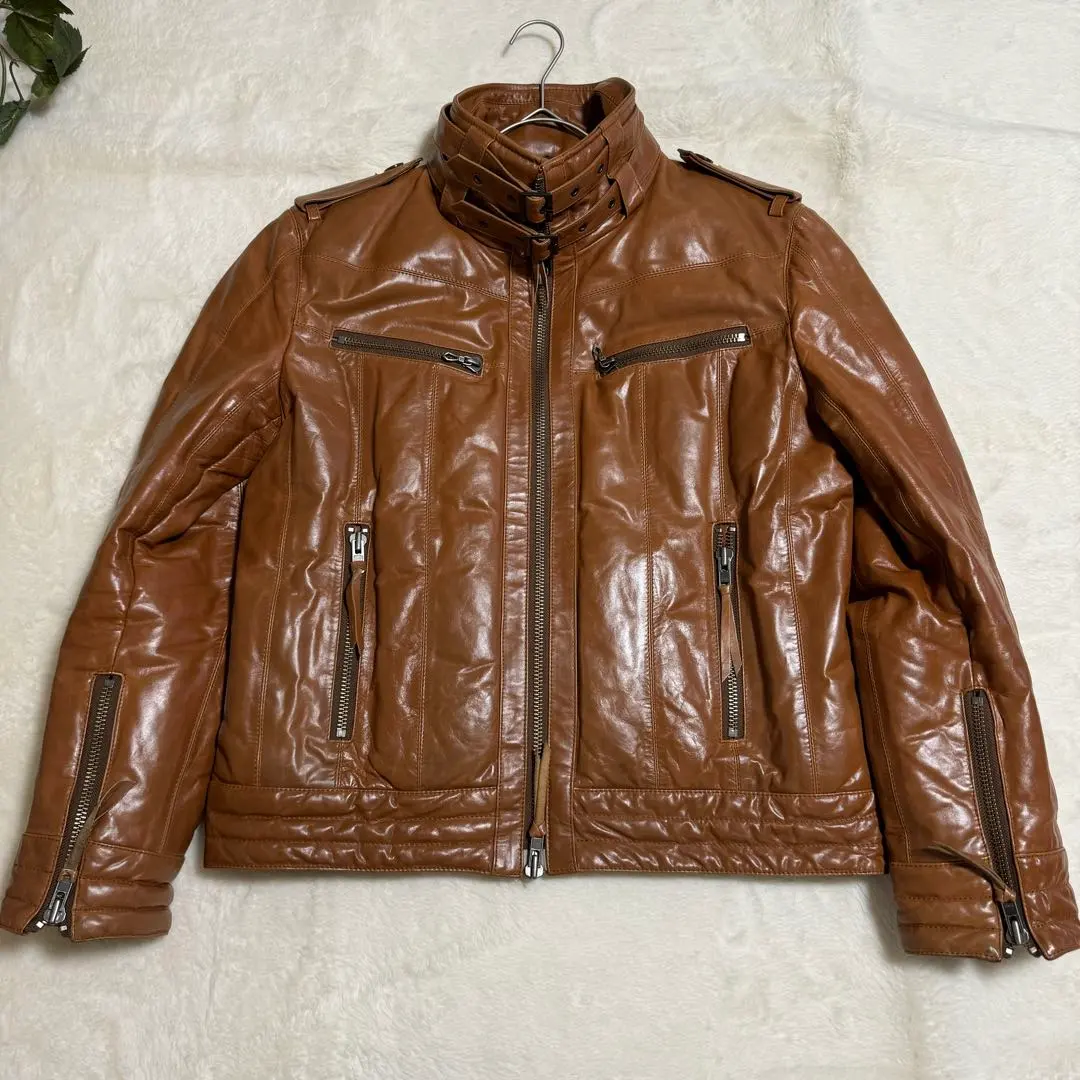 美品　harfu 馬革レザー　ダウンライダースジャケット　メンズXLキャメル