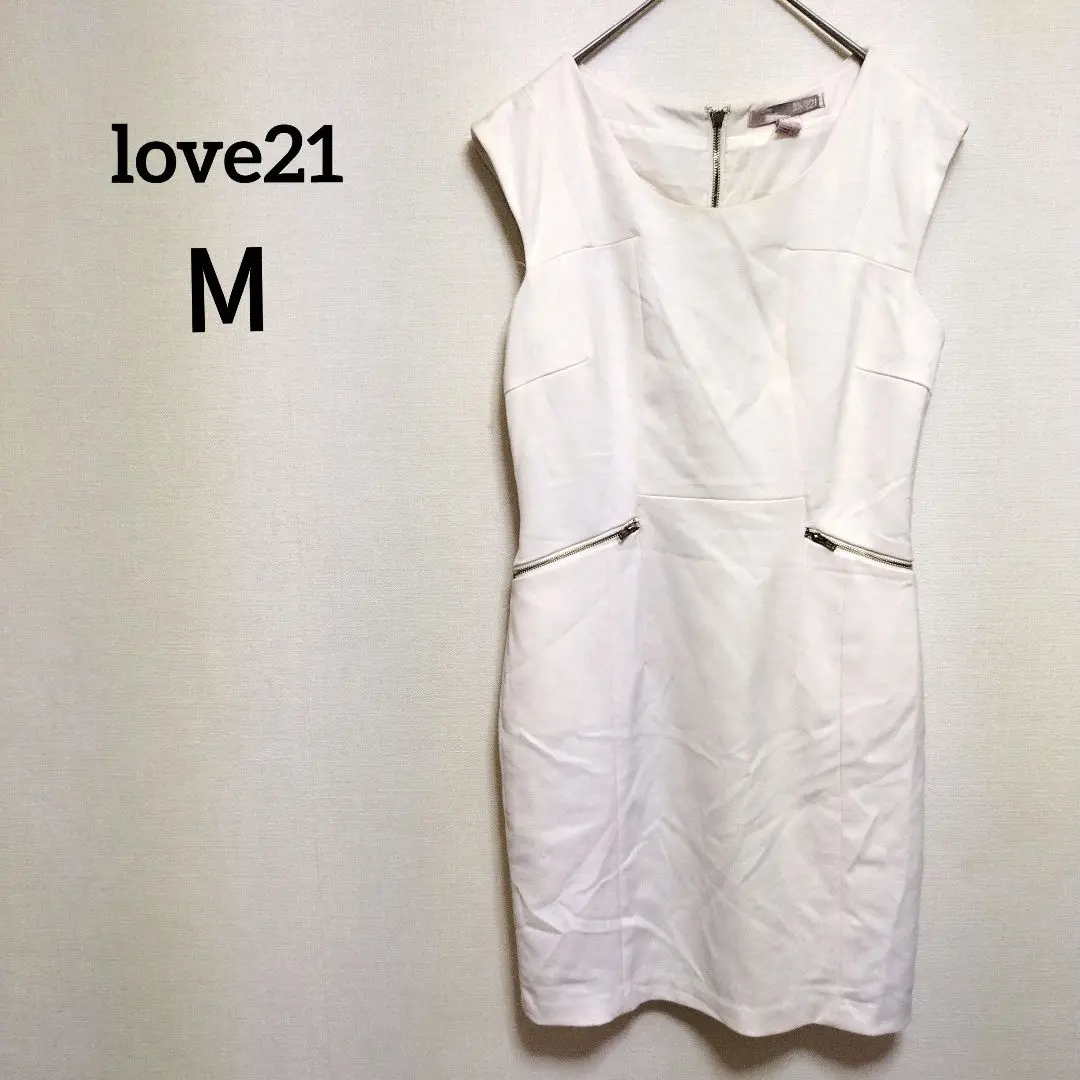 love21【М】ノースリーブワンピース ホワイト/白 膝丈 古着