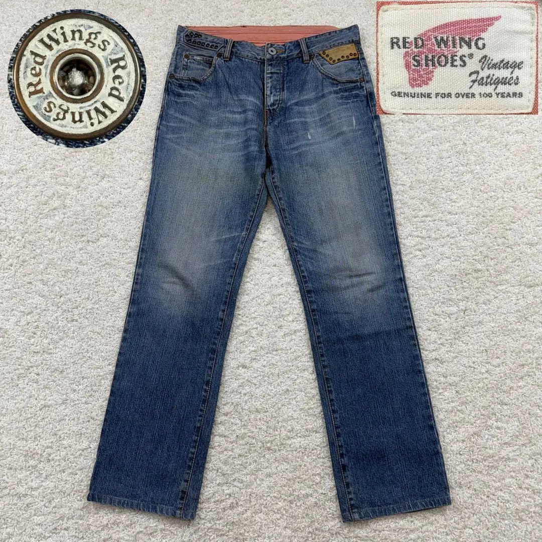 【希少】 Red Wings スタッズ レザー切替え デニム 羽タグ 革パッチ