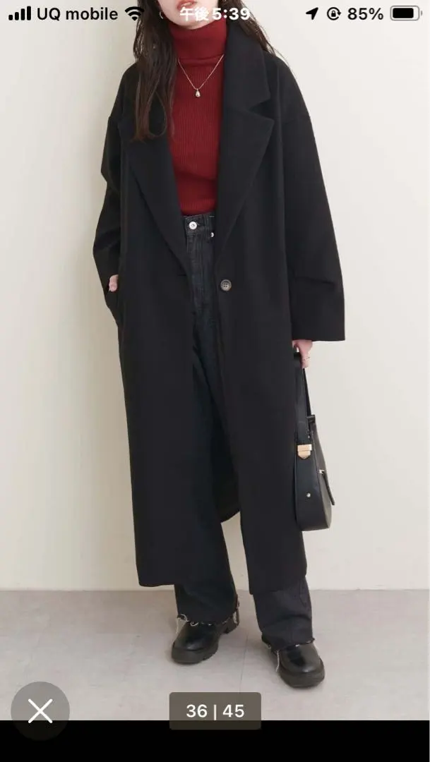 natural couture ニットモッサ袖タックチェスターコート　黒