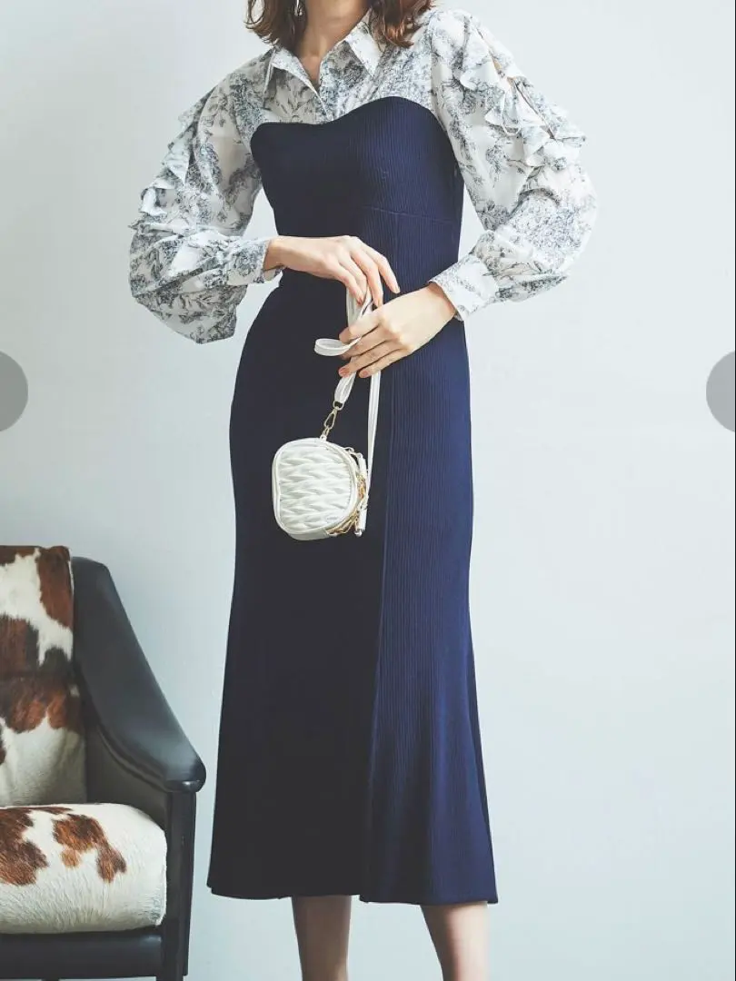 dazzlin オープンフリルリブワンピース