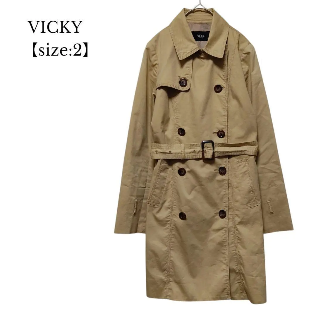 【VICKY／ビッキー】ベージュ　トレンチコート　ベルト付　サイズ2