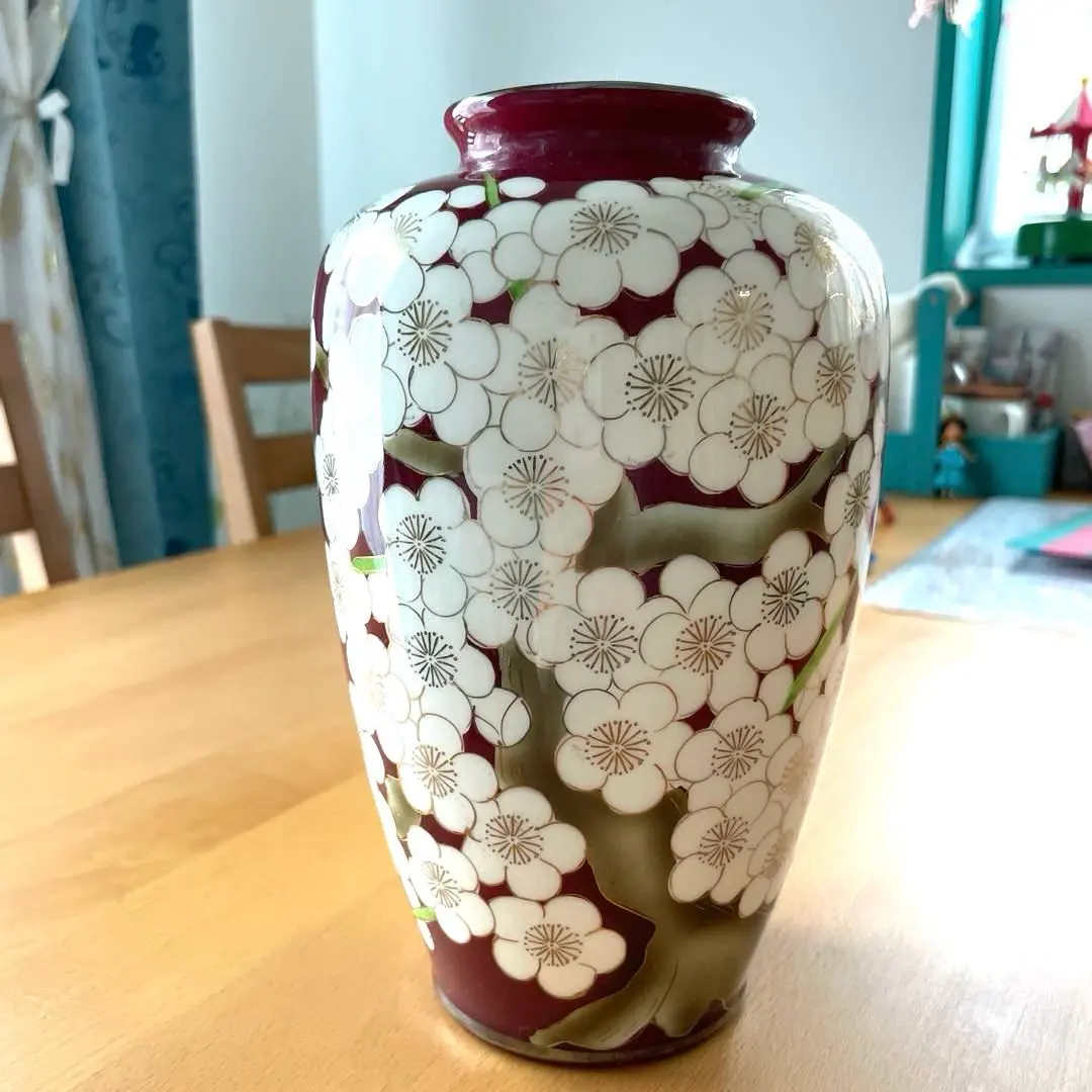 黒璻 七宝焼 花瓶 花器 梅模様 陶磁器