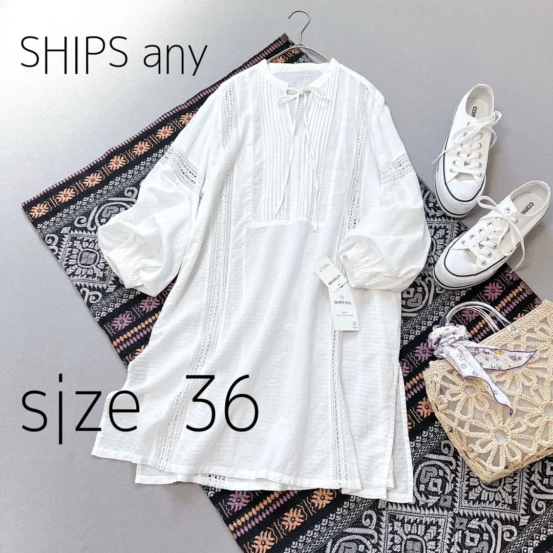 【新品タグ付き】SHIPS any レース カフタン チュニックブラウス　36