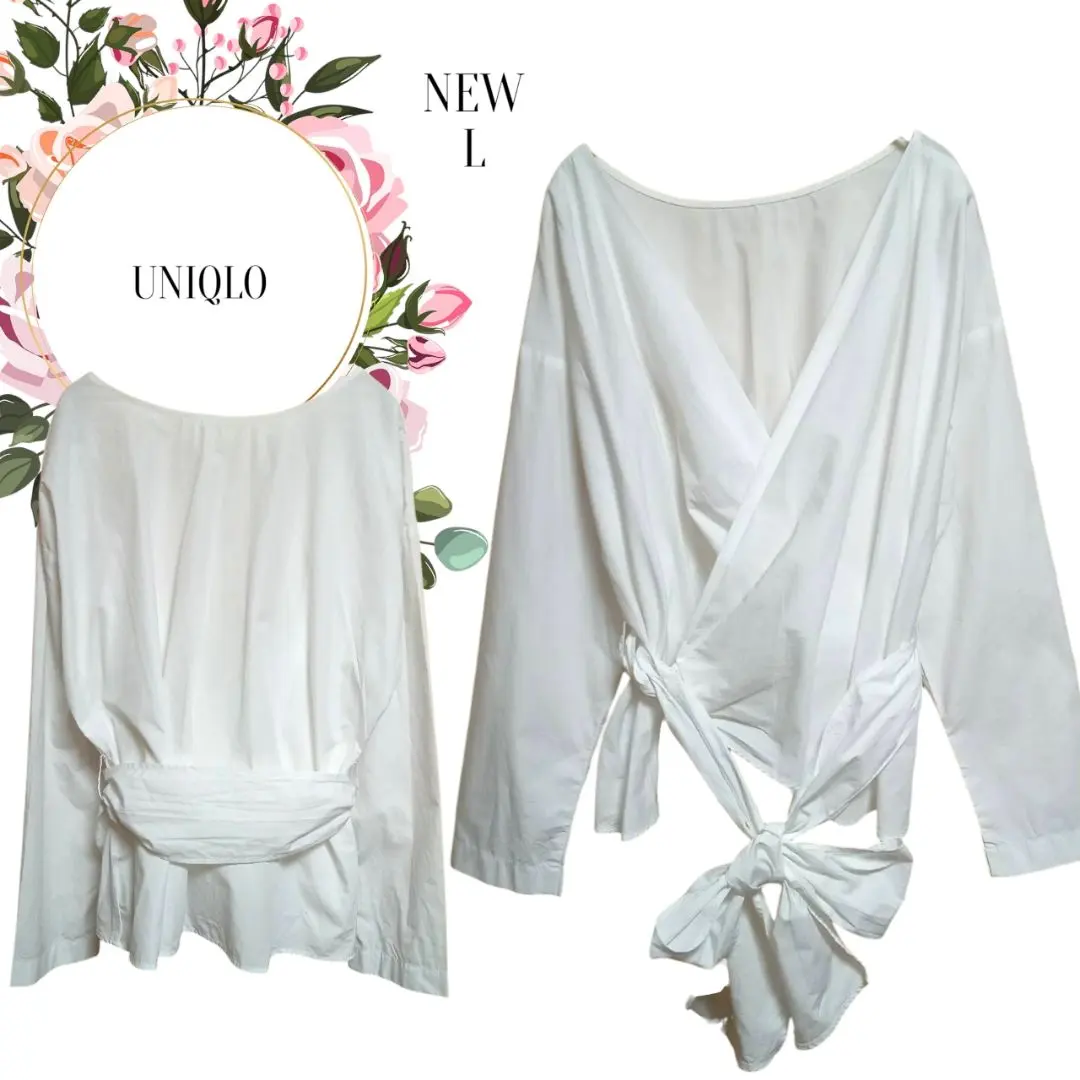 【ユニクロ】新品♡UNIQLO♡綿100%♡2WAYカシュクールブラウス【L】白