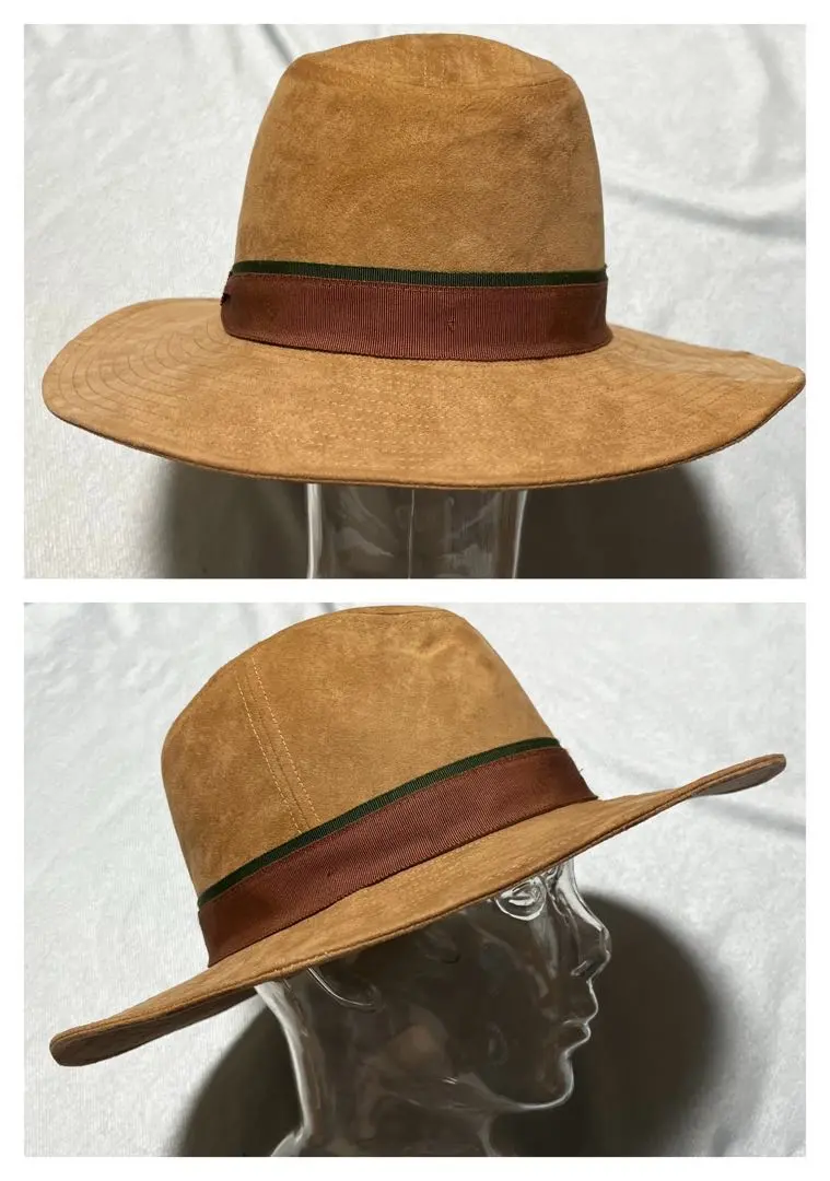 ELLE エル　ベージュ スエード調　リボンの雰囲気も抜群　ワイドブリムハット