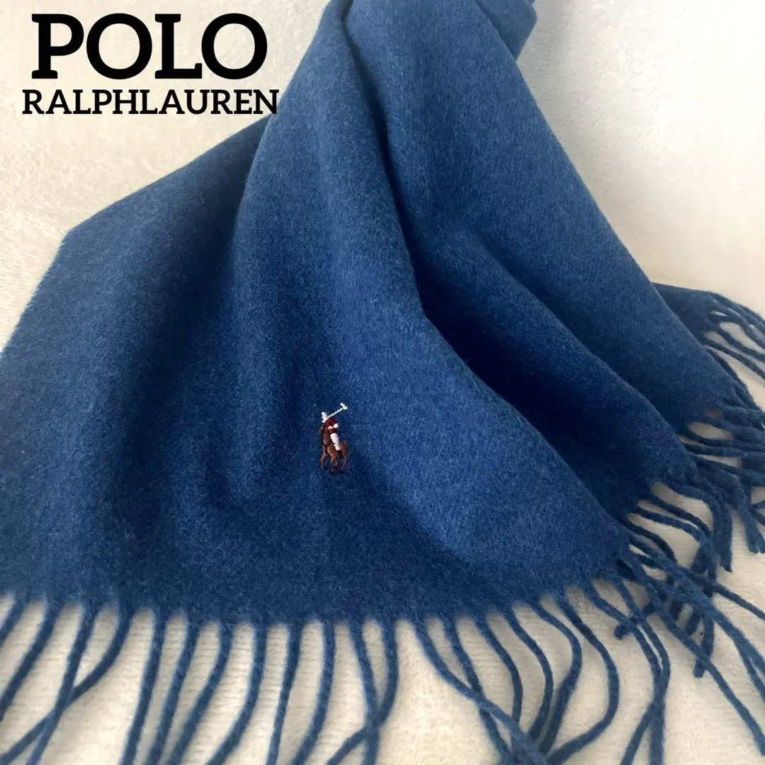⭐︎ポロラルフローレン　マフラー　ロング　ポニーロゴ刺繍　くすみブルー　イタリア