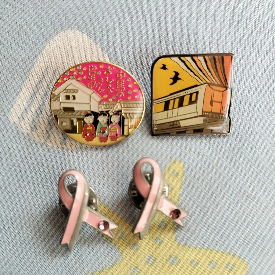 ピンバッジ３個セット（和服・電車・リボン）