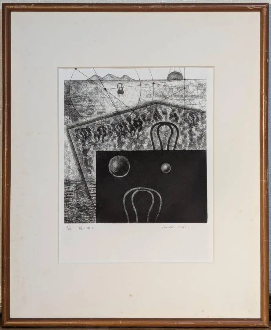 【真作】版画　甲斐サチ　銅版画　遠い旅3　幻想的構成と象徴の世界　Y72