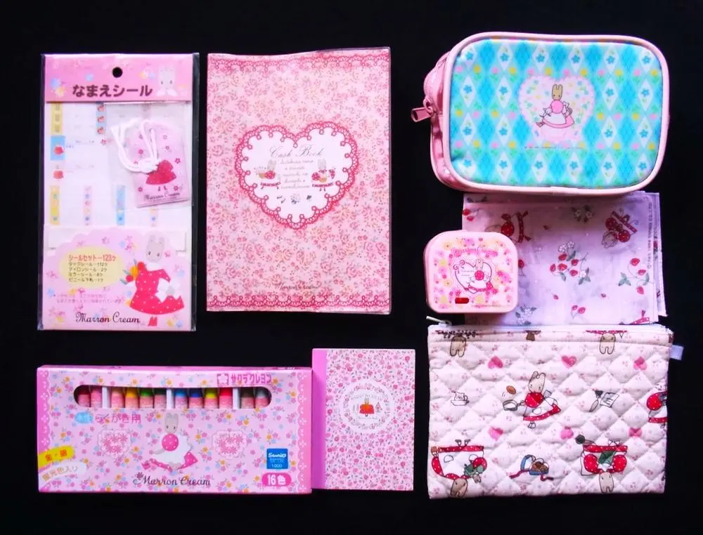 平成レトロ・マロンクリーム クレヨン/出納帳/シール等セット未使用＆中古品セット