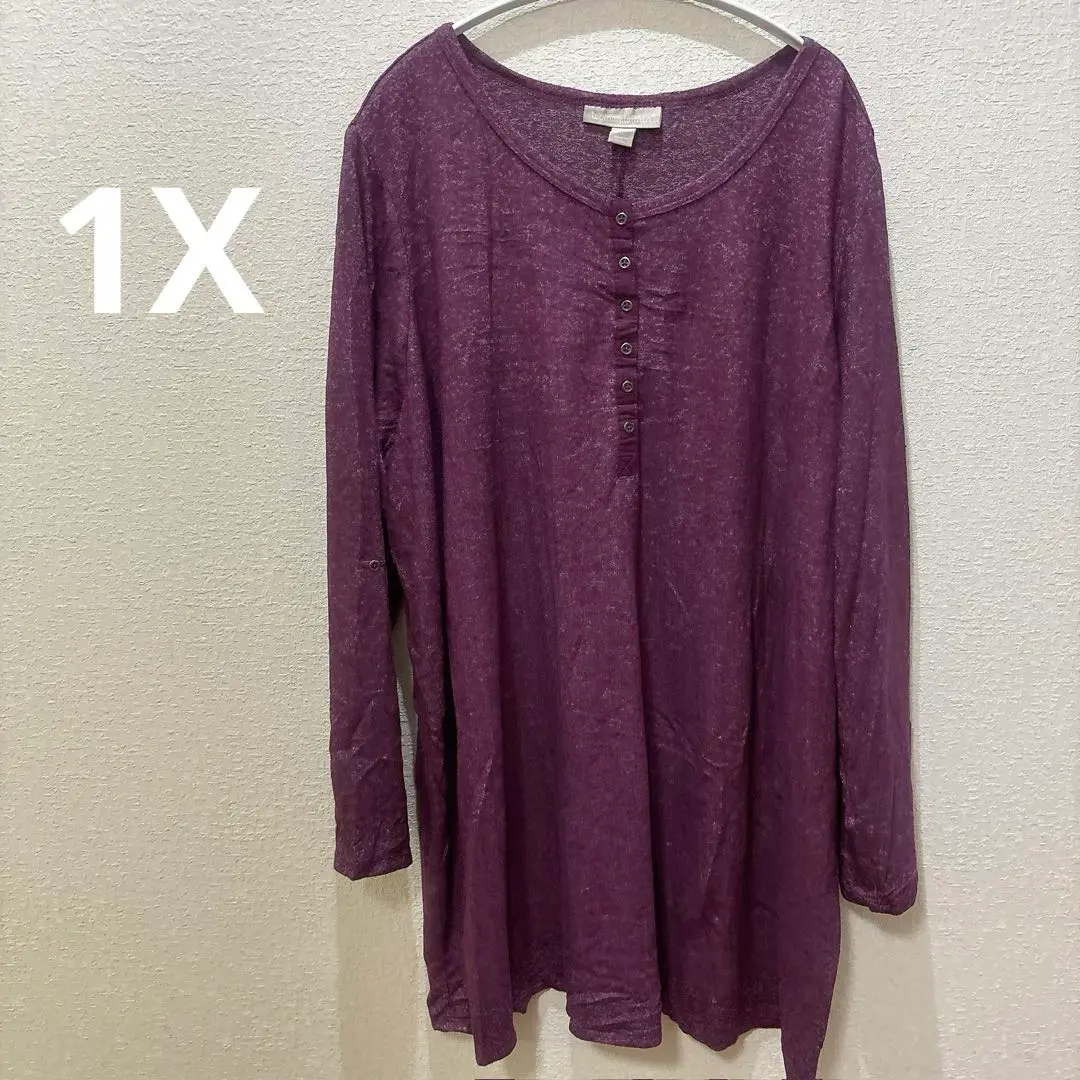 Woman Within パープル 長袖チュニック 1X トップス　カットソー