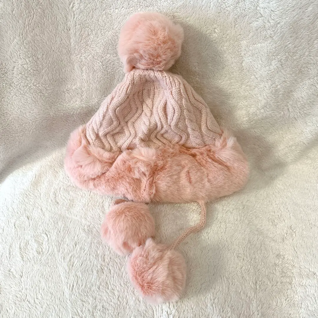 ニット帽子 防寒 暖かい 裏起毛ふわふわもこもこ かわいい冬秋 (ピンク)