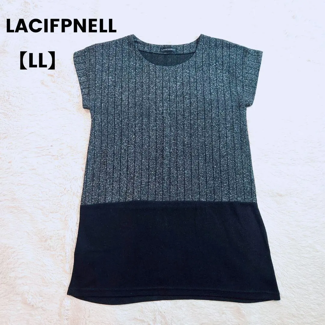 美品✨ラシフォネリ 半袖ニット チュニック 黒×グレー 【LL】フォーマル