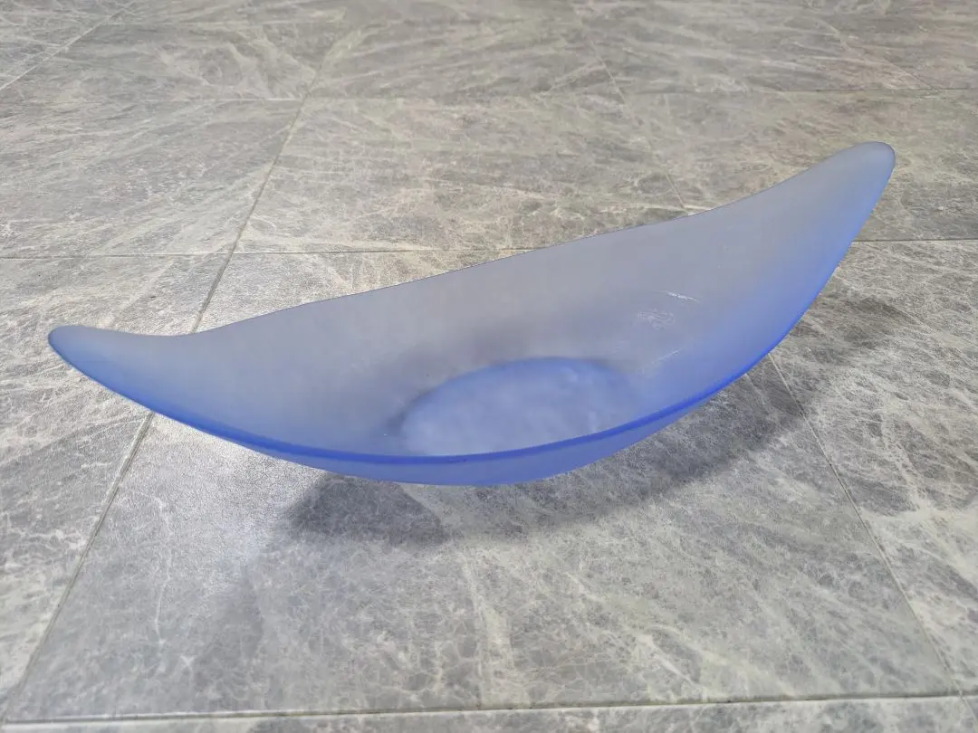 花器／青色 半透明ガラス舟形花器