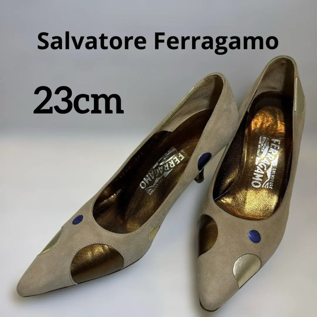 Ferragamo ベージュ ドットデザイン ハイヒール23cm