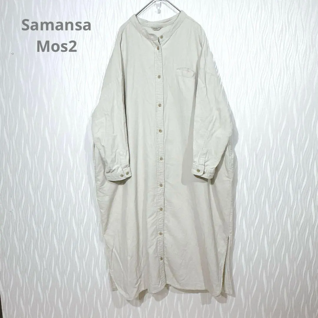 （サマンサモスモス）綿100％ バンドカラー シャツワンピース コージュロイ