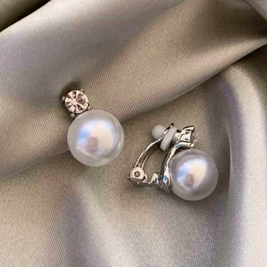 一粒パール CZダイヤ イヤリング　シルバー　クリップ