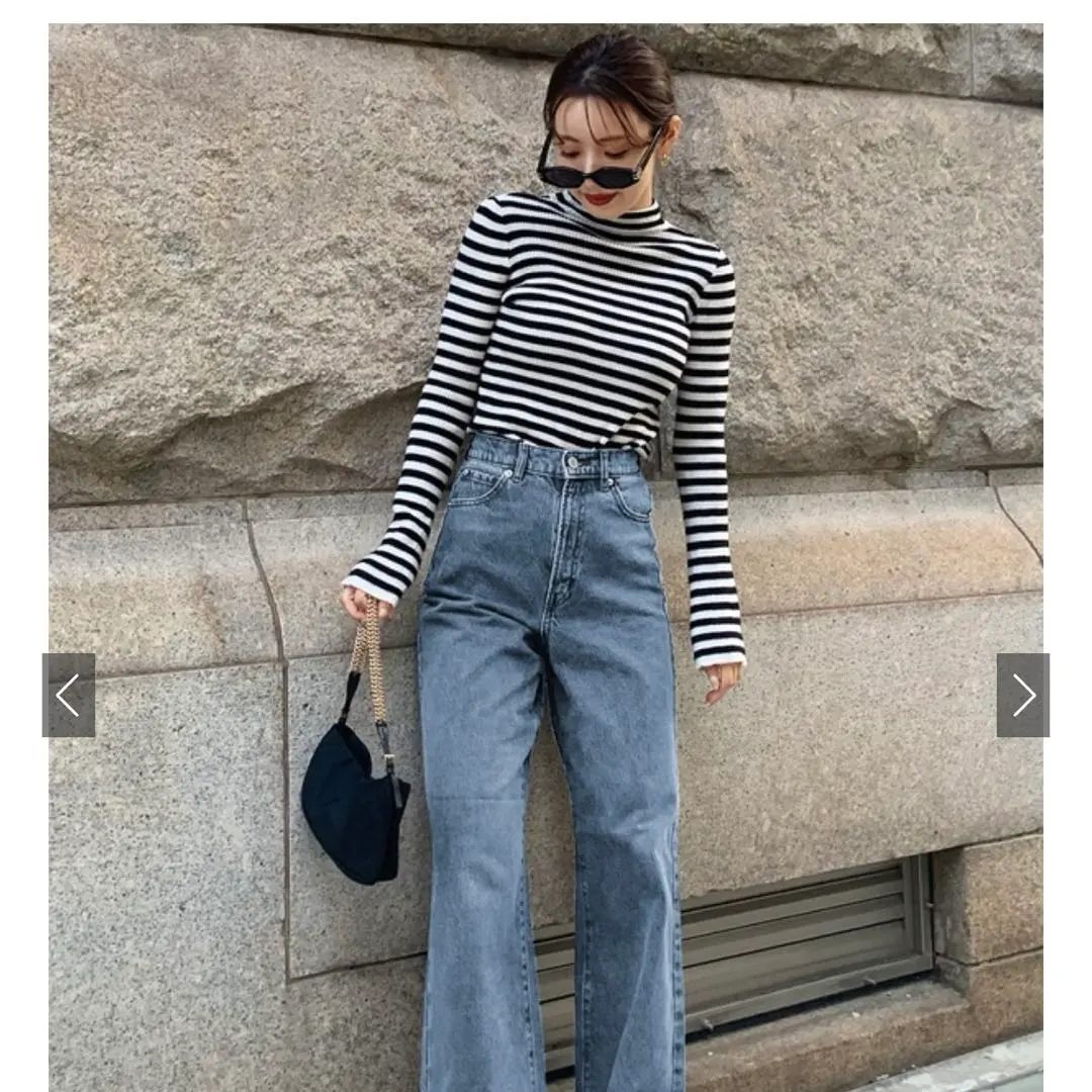 グレイル　GRL ハイウエストセミワイドデニムパンツ