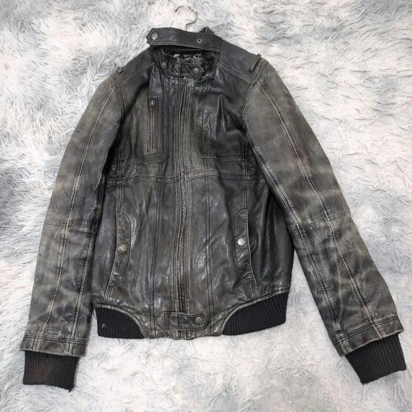 トミーヒルフィガーデニム 羊革 レザージャケット L 黒 ヴィンテージ加工 中綿