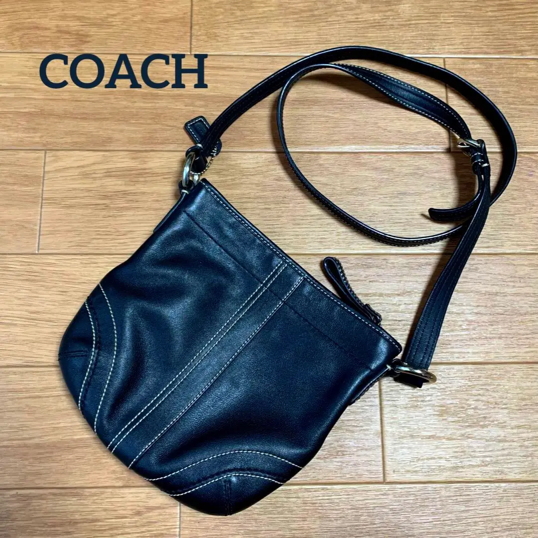 美品 COACH コーチ オールレザー ショルダーバッグ ポーチ ブラック