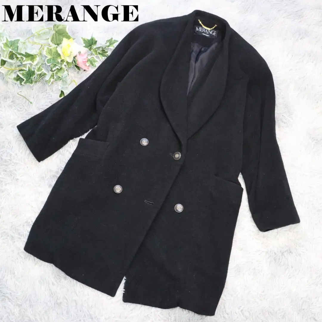 カシミヤ混✨MERANGE メラーンジュ✨ダブルチェスターコート　黒　サイズ１３