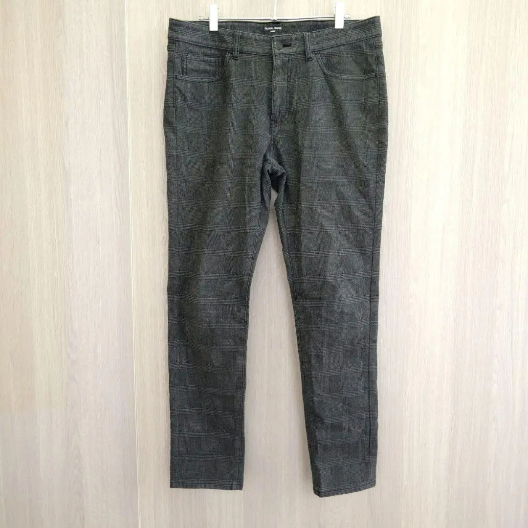 グローバルワーク パンツ スラックス 綿パン チェック柄 グレー L オフィス
