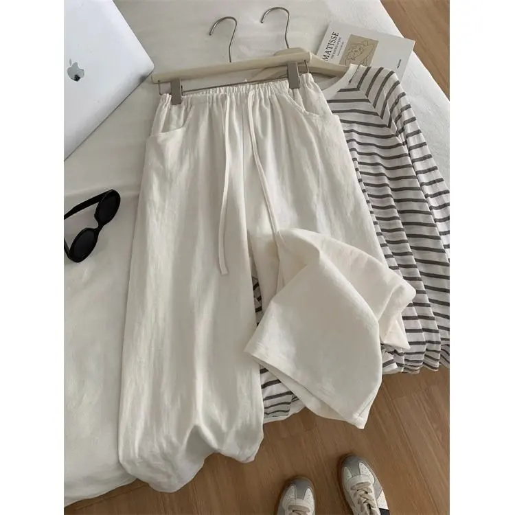 着痩せ ハイウエスト 無地 カジュアルパンツ レトロ＆ゆったり ポケット付き