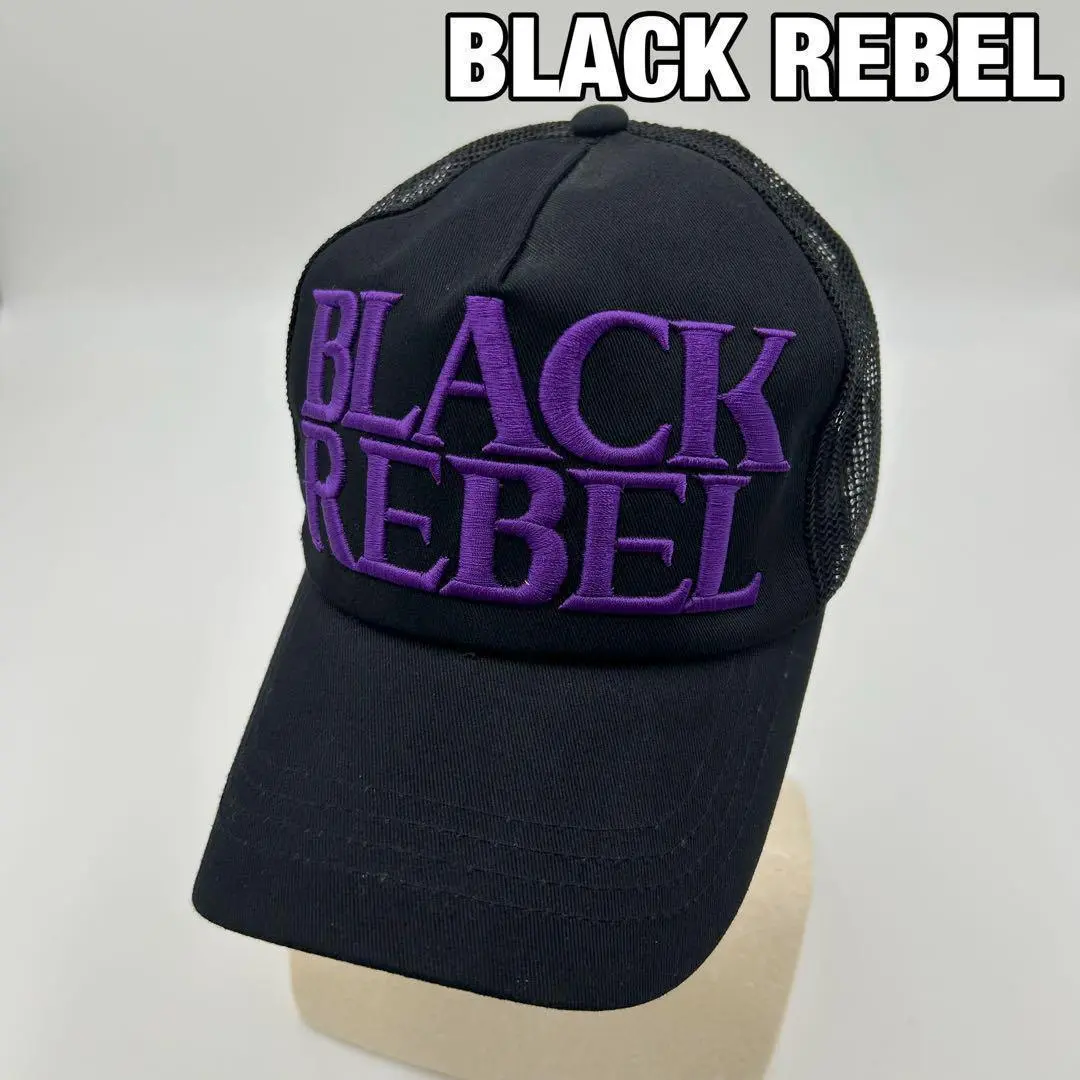 【BLACK REBEL】美品　メッシュキャップ　ロゴ刺繍　両面刺繍　ブラック