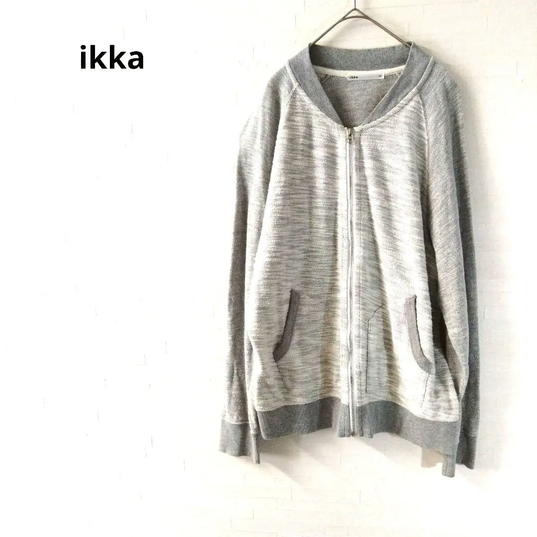 ikka　 ジップアップパーカー　グレー　カジュアル　ポケット付き　XL
