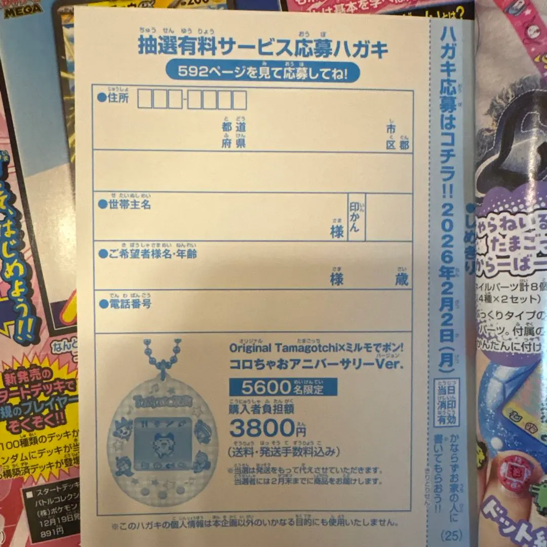 3枚　Original Tamagotchi コロちゃんアニバーサリー応募券