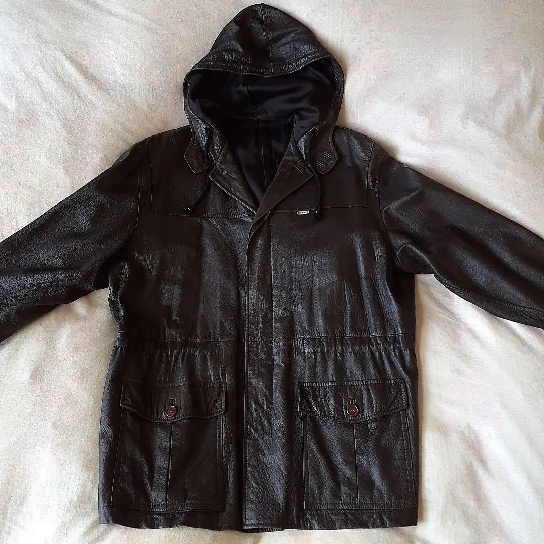 本革 ジャケット フード付 L ブラウン メンズ 古着 Yin&Yang 羊革
