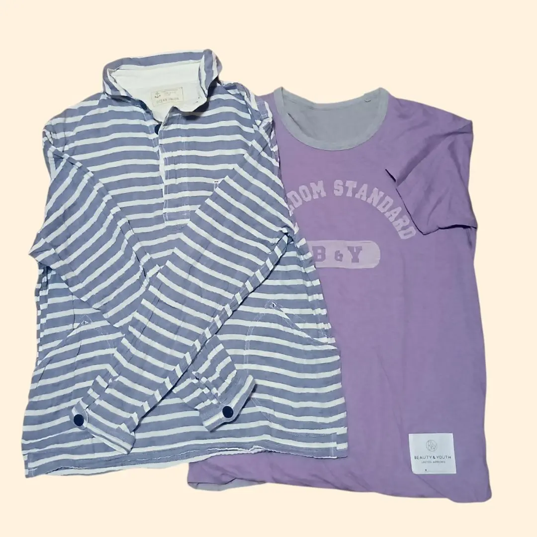 ストライプ長袖シャツと半袖Tシャツセット