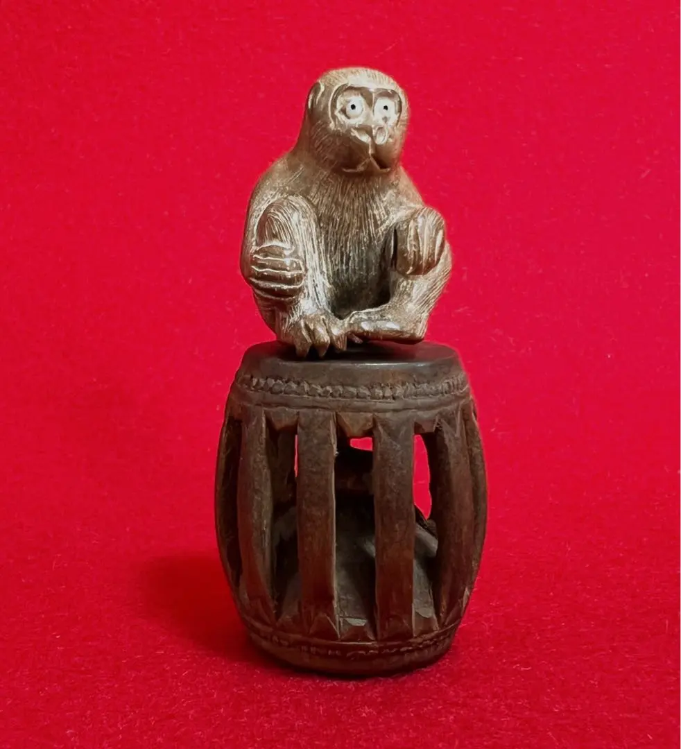 古道具 アンティーク オブジェ 木彫 猿と亀 民芸
