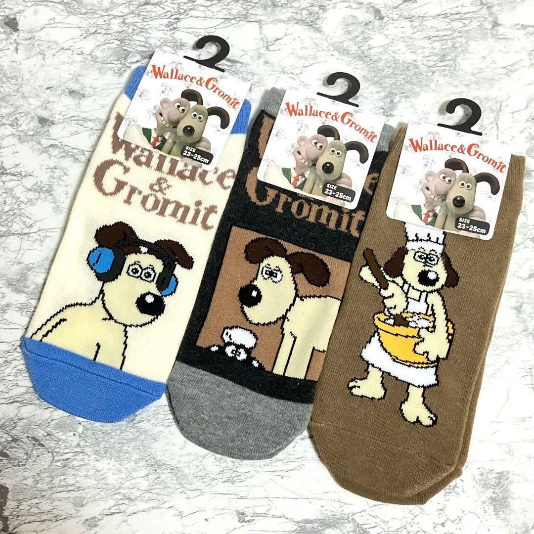 新品❤️ウォレスとグルミットスニーカーソックス3足セット 靴下　23～25cm