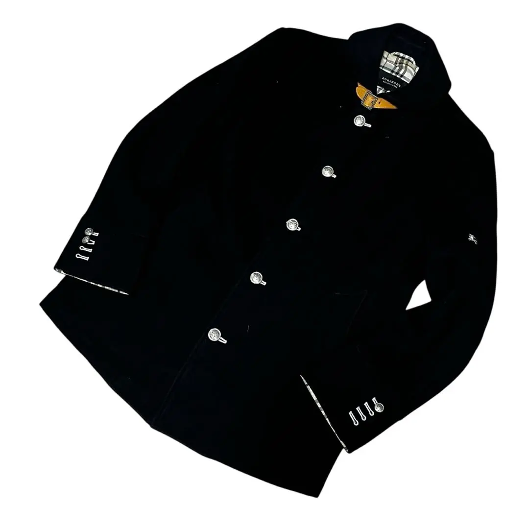 バーバリーブラックレーベル/Pコート/銀ボタン/裏地ノバチェック/ウール/黒/M