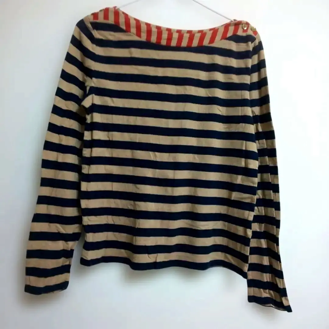 JONES NEW YORK(M)ボートネック長袖Tシャツ ベージュネイビー